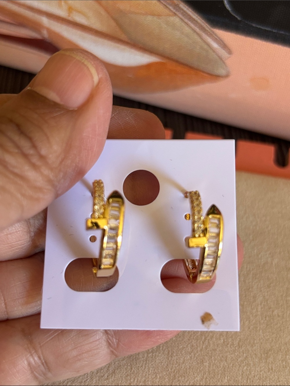 Gold Crystal Baguette Huggie Earrings